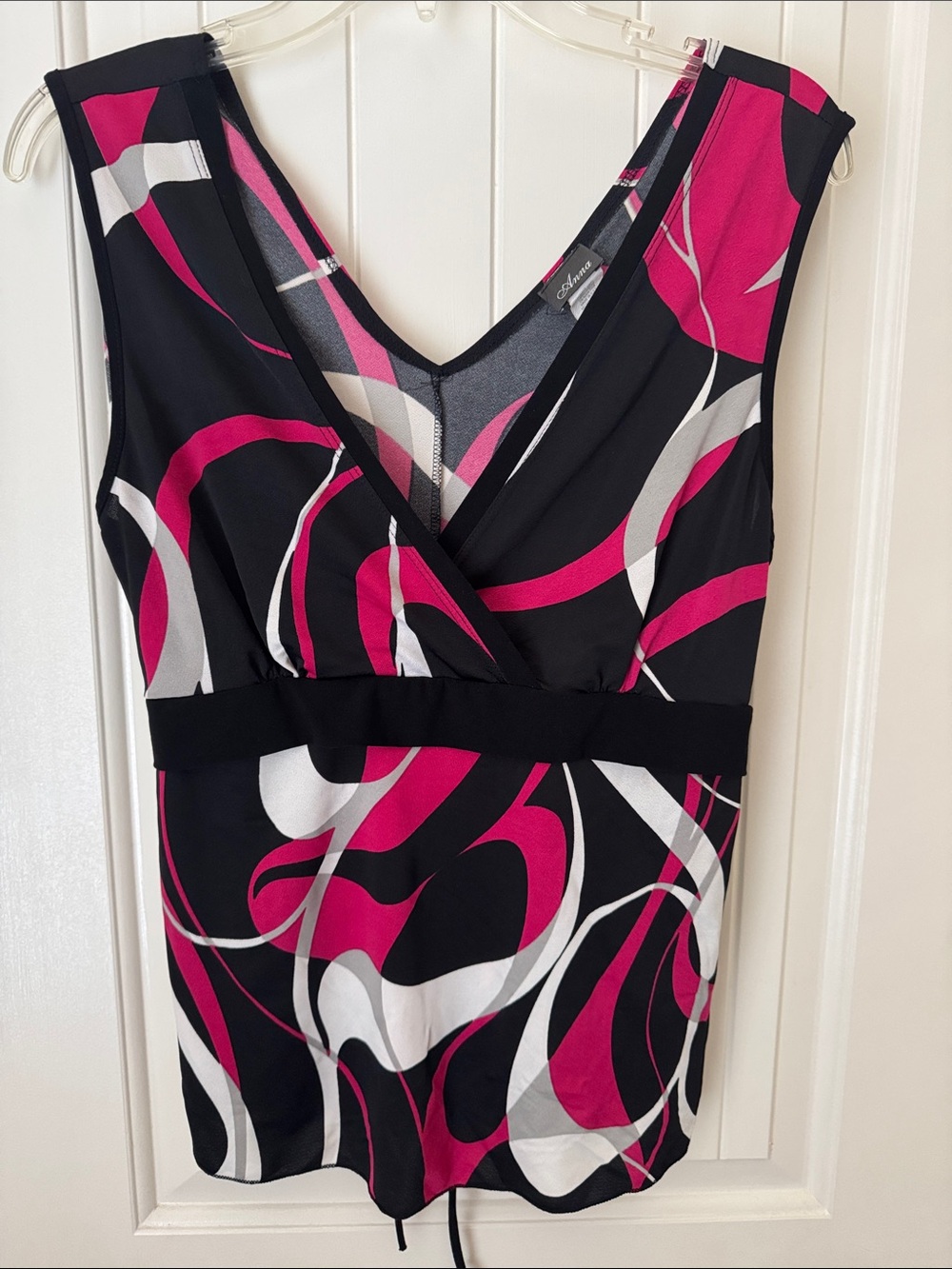 Anna Sleeveless V-Neck Black & Fuchsia Abstract Print Wrap Top Blouse 2XL